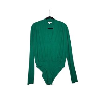 REISS Rosalba Bodysuit Emerald Green V Neck Long Sleeve Womens Medium Casual